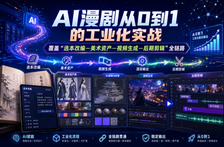 AI漫剧从0到1的工业化实战，覆盖“选本改编—美术资产—视频生成—后期剪辑”全链路(更新6月)-旺仔资源库