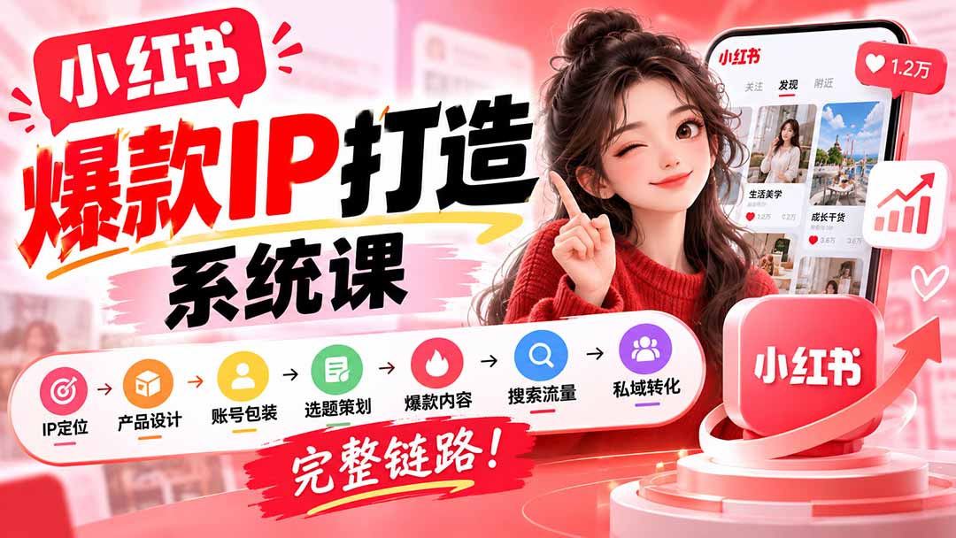 【无水印】小红书爆款IP打造课:IP定位→产品设计→账号包装→选题策划→爆款内容→搜索流量→私域转化,完整链路-旺仔资源库