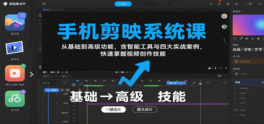 手机剪映系统课，从基础到高级功能，含智能工具与四大实战案例，快速掌握视频创作技能-旺仔资源库