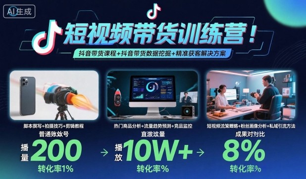 短视频带货训练营，抖音带货课程+抖音带货数据挖掘+精准获客解决方案-旺仔资源库