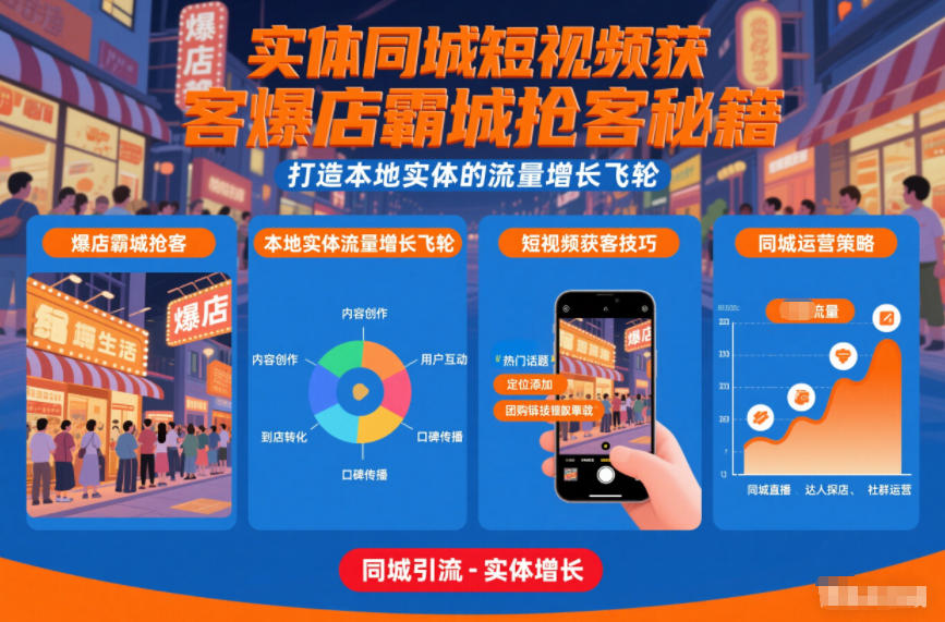 实体同城短视频获客爆店霸城抢客秘籍，打造本地实体的流量增长飞轮-旺仔资源库