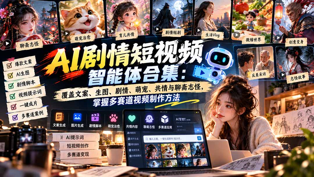 【无水印】AI剧情短视频智能体合集：覆盖文案、生图、剧情、萌宠、共情与聊斋志怪，掌握多赛道视频制作方法-旺仔资源库