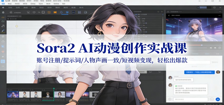 Sora2 AI动漫创作实战课:账号注册/提示词/人物声画一致/短视频变现,轻松出爆款-旺仔资源库