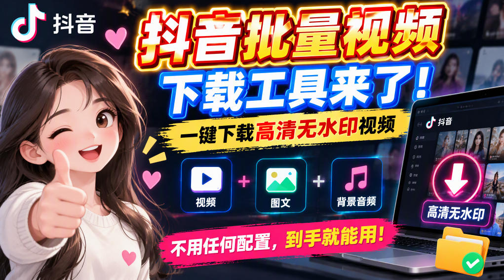 抖音批量视频下载工具，一键下载高清无水印视频，到手就能用-旺仔资源库