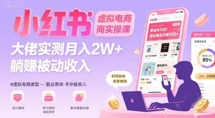 小红书虚拟电商，大佬实测月入2W+，实现被动收入-旺仔资源库