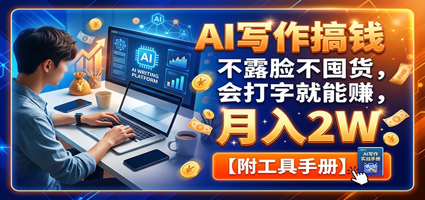 AI写作搞钱:不露脸不囤货,会打字就能赚,月入2W【附工具手册】-旺仔资源库