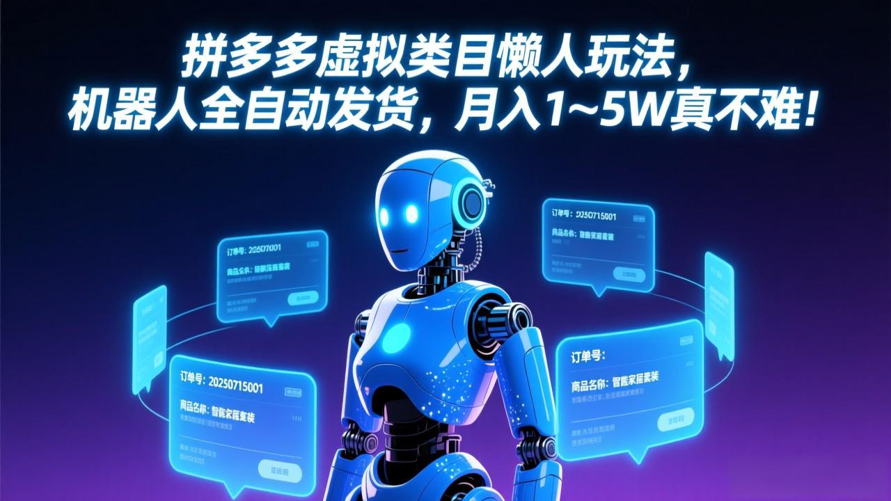 拼多多虚拟类目懒人玩法，机器人全自动发货，月入 1-5W 真不难！-旺仔资源库