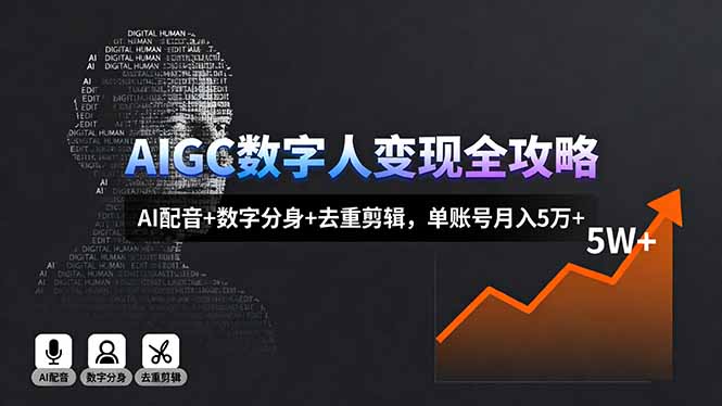 AIGC数字人变现全攻略，AI配音+数字分身+去重剪辑，单账号月入5万+-旺仔资源库