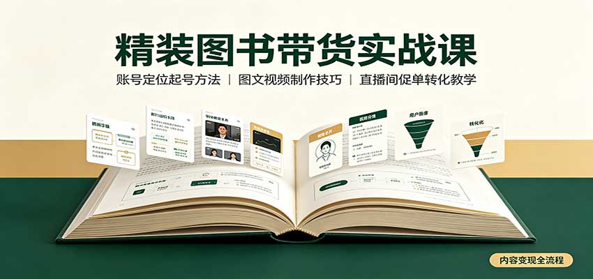 精装图书带货实战课：账号定位起号方法，图文视频制作，促单转化教学-旺仔资源库