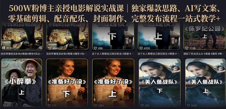 500W粉博主亲授电影解说实战课|精选独家思路、AI写文案、零基础剪辑、配音配乐、封面制作、完整发布流程一站式教学-旺仔资源库
