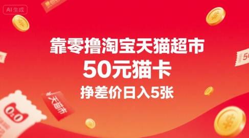 靠零撸淘宝天猫超市50元猫卡，挣差价日入5张-旺仔资源库