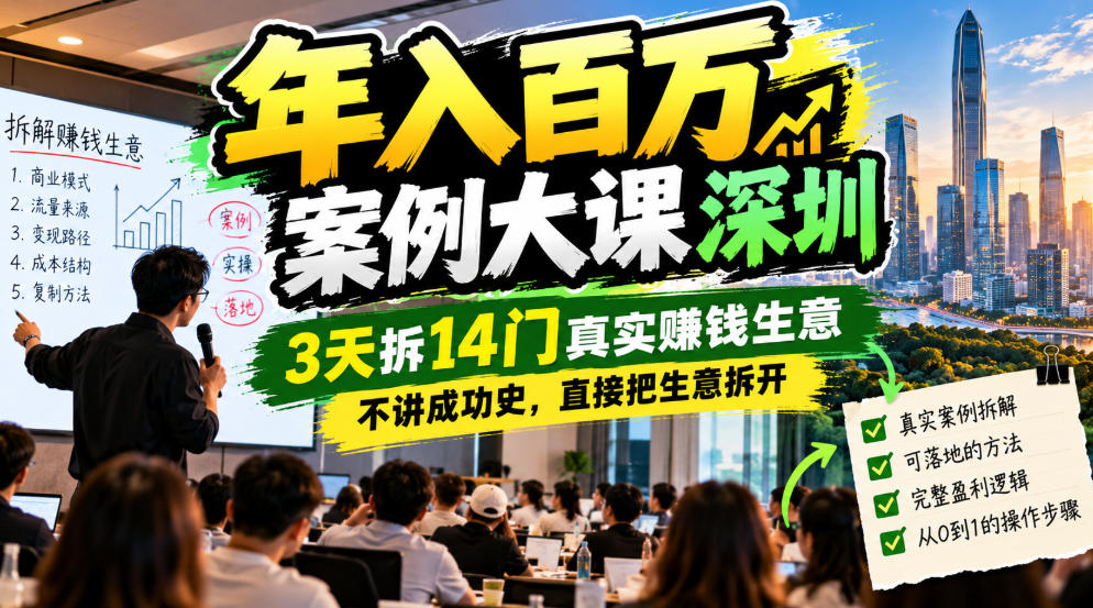 年入百W案例大课深圳，3天拆14门真实賺钱生意，不讲成功史，直接把生意拆开-旺仔资源库