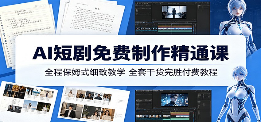 AI短剧免费制作精通课：全程保姆式细致教学，全套干货完胜付费教程-旺仔资源库