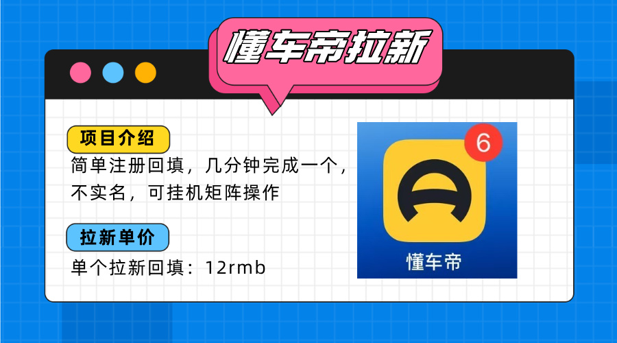懂车帝邪修拉新玩法，简单注册回填，不sm，单个拉新12rmb，轻松日入200+-旺仔资源库