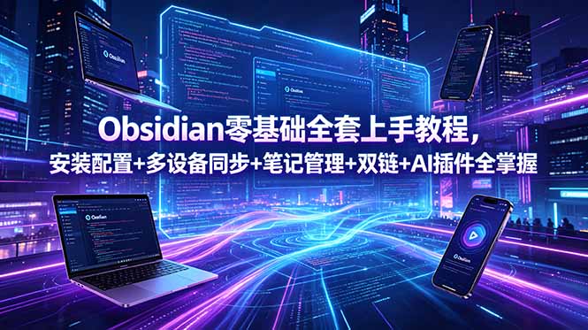 Obsidian零基础全套上手教程，安装配置+多设备同步+笔记管理+双链+AI插件全掌握-旺仔资源库