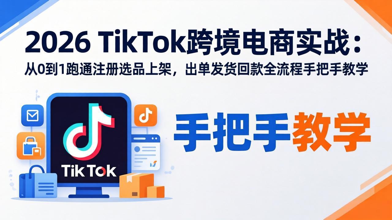 2026TikTok跨境电商实战:从0到1跑通注册选品上架,出单发货回款全流程手把手教学-旺仔资源库