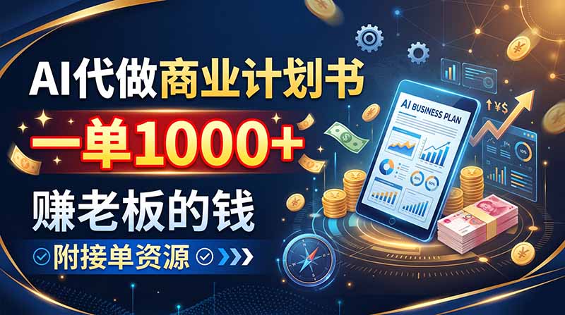 AI代做商业计划书,一单1000+,赚老板的钱,附接单资源-旺仔资源库