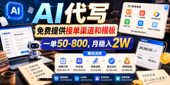 AI代写,免费提供接单渠道和模板,一单50-800,月稳入2W【揭秘】-旺仔资源库