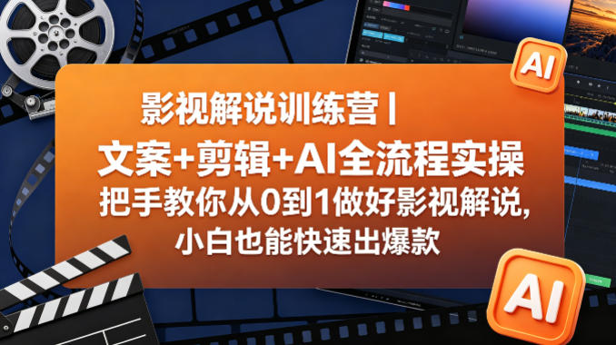 影视解说训练营｜文案+剪辑+AI全流程实操，把手教你从0到1做好影视解说，小白也能快速出爆款-旺仔资源库