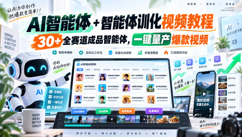 【无水印】AI智能体+智能体训化视频教程,30+全赛道成品智能体,一键量产爆款视频【更新】-旺仔资源库