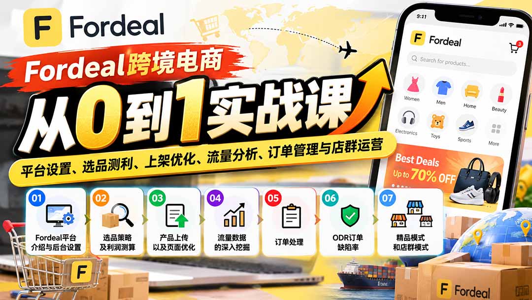 Fordeal跨境电商从0到1实战课:平台设置、选品测利、上架优化、流量分析、订单管理与店群运营-旺仔资源库