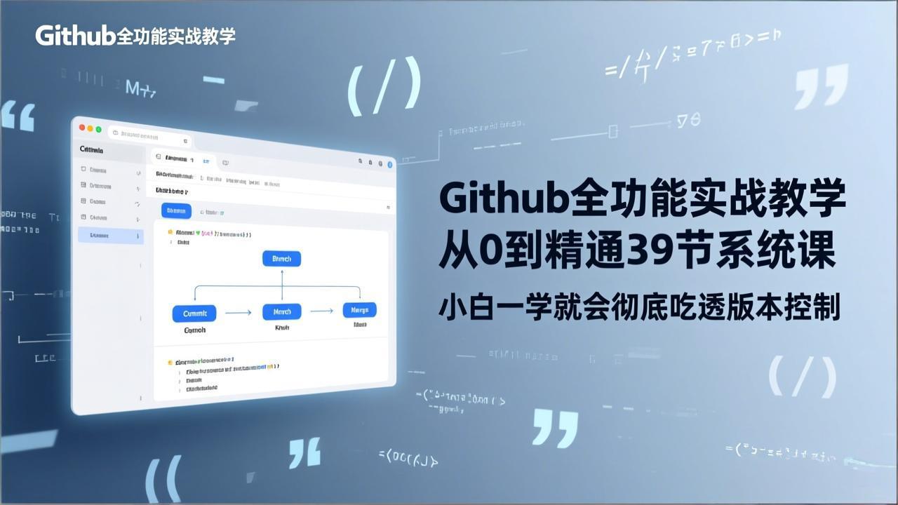 GitHub-全功能实战教学,从0到精通39节系统课,小白一学就会彻底吃透版本控制-旺仔资源库
