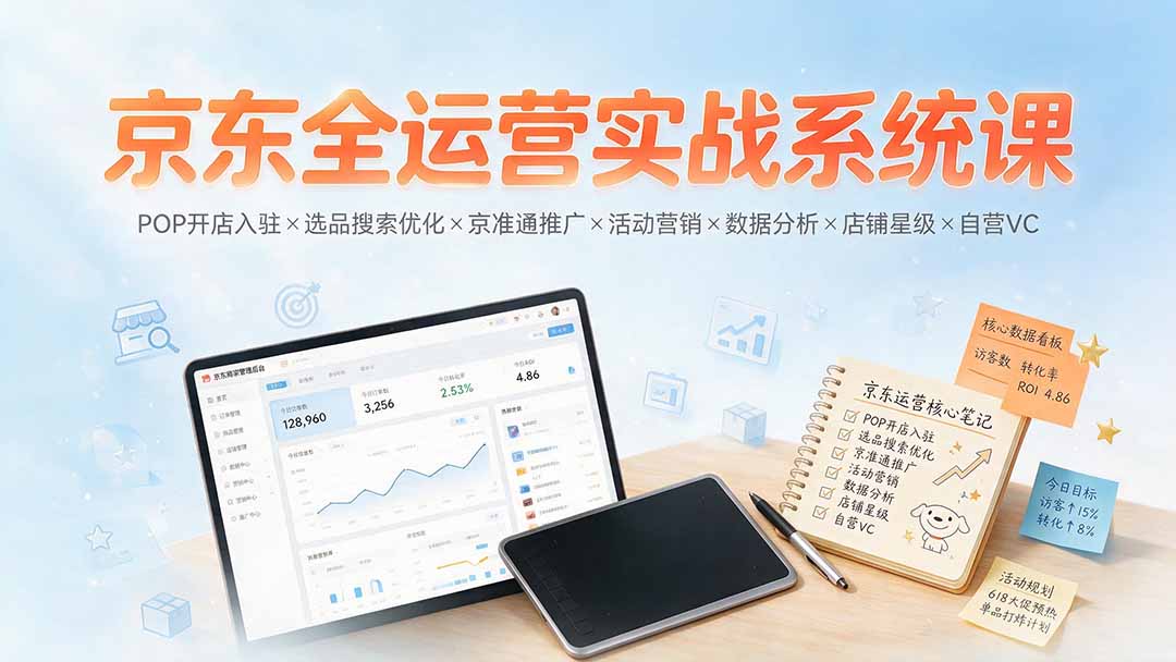 京东全运营实战系统课：POP开店入驻×选品搜索优化×京准通推广×活动营销×数据分析×店铺星级×自营VC-旺仔资源库