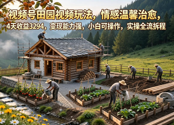 视频号田园视频玩法，情感温馨治愈，4天收益3294，变现能力强，小白可操作，实操全流程拆解-旺仔资源库