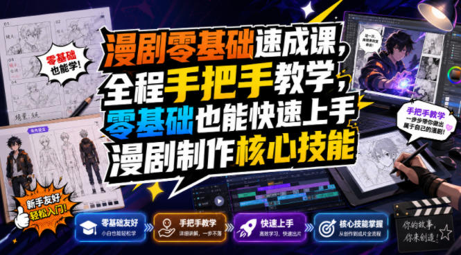 漫剧零基础速成课，全程手把手教学，零基础也能快速上手漫剧制作核心技能-旺仔资源库