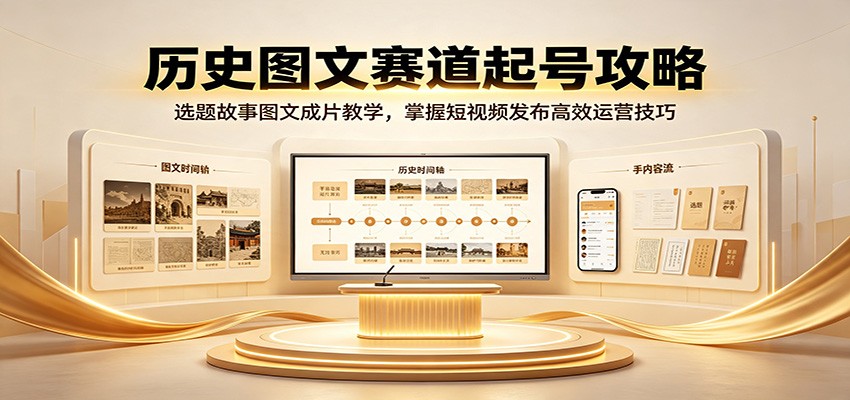 历史图文赛道起号攻略：选题故事图文成片教学，掌握短视频发布高效运营技巧-旺仔资源库