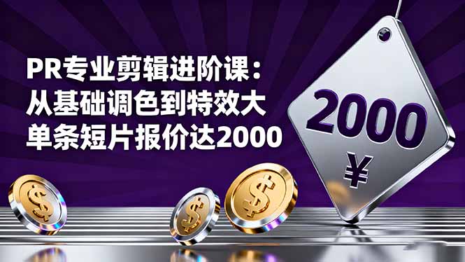 PR专业剪辑进阶课:从基础调色到特效大片的进阶技能,单条短片报价达2000-旺仔资源库