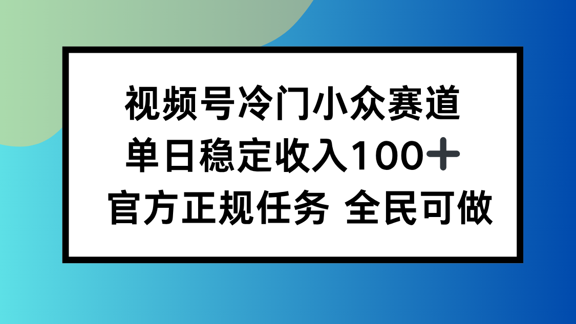 视频号小众赛道，单日稳定收入100+，适合所有人-旺仔资源库