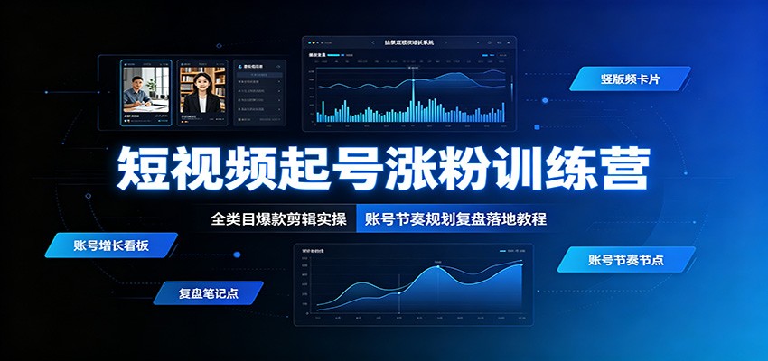 短视频起号涨粉训练营:全类目爆款剪辑实操,账号节奏规划复盘落地教程-旺仔资源库