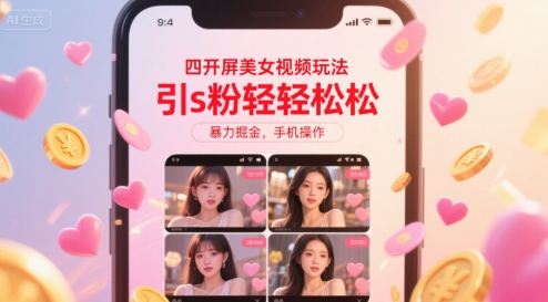 四开屏美女视频玩法，引s粉轻轻松松，暴力掘金，手机操作【揭秘】-旺仔资源库