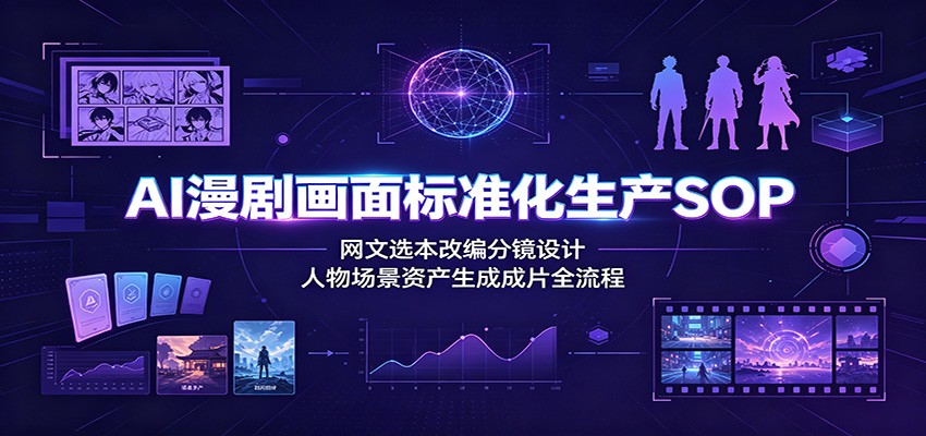 AI漫剧画面标准化生产SOP:网文选本改编分镜设计,人物场景资产生成成片全流程-旺仔资源库