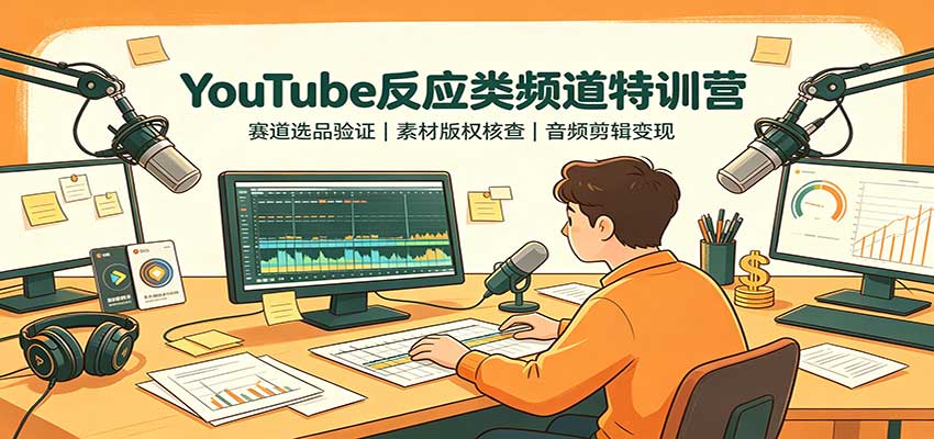 YouTube反应类频道特训营：赛道选品验证，素材版权核查，音频剪辑变现-旺仔资源库