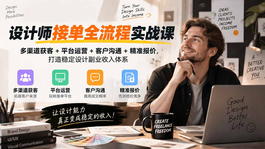 设计师接单全流程实战课-无水印｜多渠道获客+平台运营+客户沟通+精准报价，打造稳定设计副业收入体系-旺仔资源库