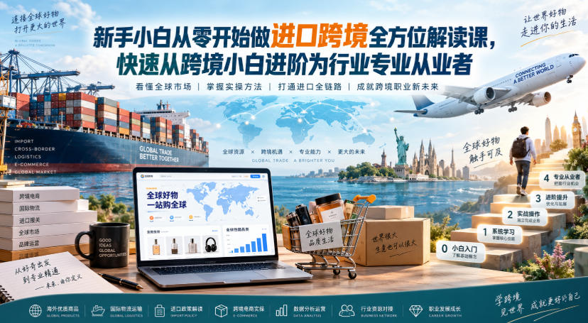 新手小白从零开始做进口跨境全方位解读课，快速从跨境小白进阶为行业专业从业者-旺仔资源库
