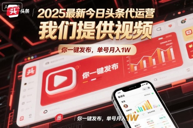 2025最新今日头条代运营，我们提供视频，你一键发布，单号月入1W【揭秘】-旺仔资源库