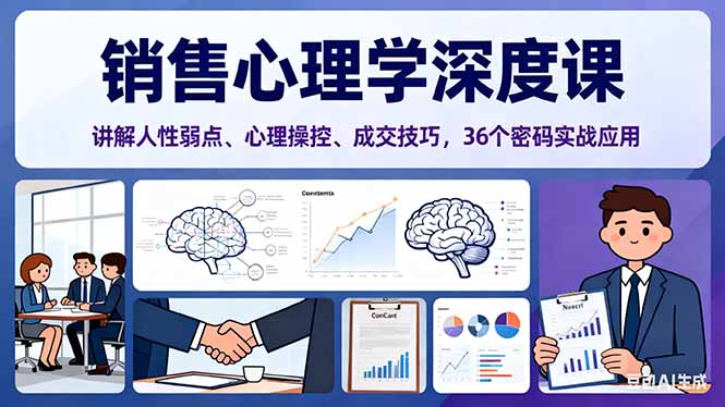 销售心理学深度课，讲解人性弱点、心理操控、成交技巧，36个密码实战应用-旺仔资源库