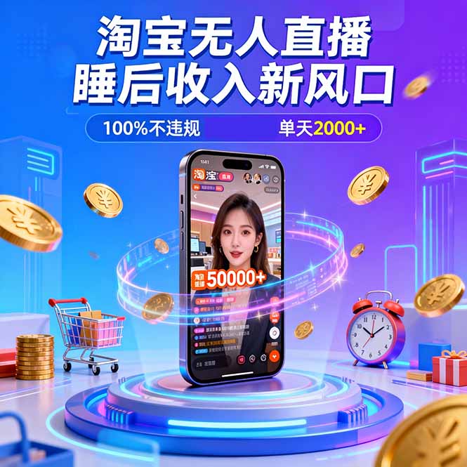 淘宝无人直播,不违规不封号,直播100小时卖了5万,年底旺季!-旺仔资源库