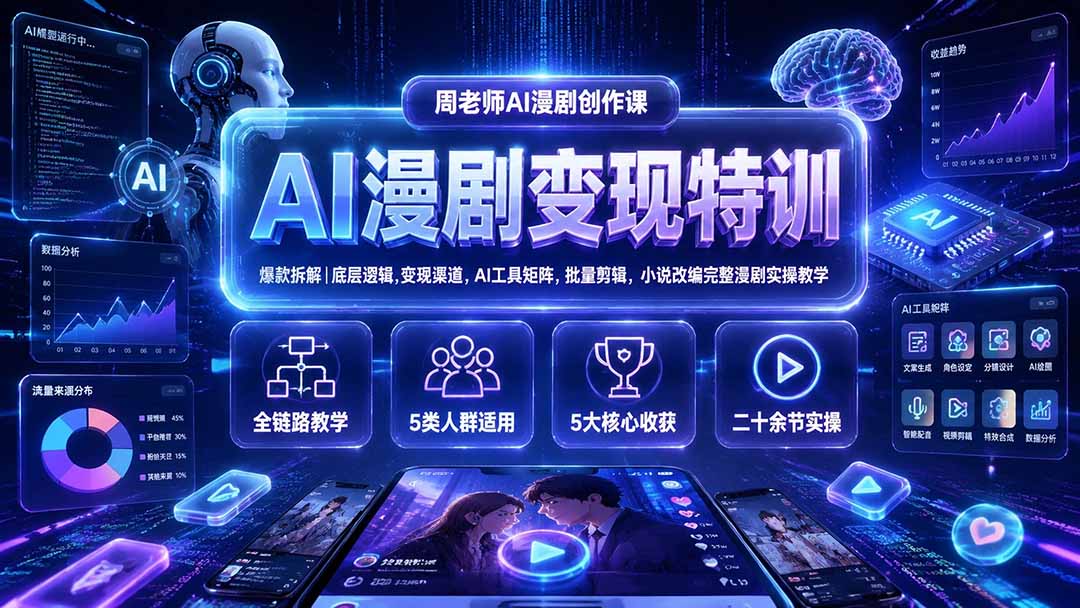 AI漫剧变现特训★爆款拆解｜底层逻辑，变现渠道，AI工具矩阵，批量剪辑，小说改编完整漫剧实操教学-旺仔资源库
