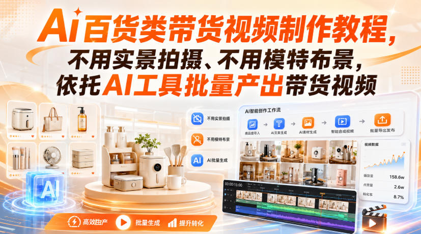 Ai百货类带货视频制作教程，不用实景拍摄、不用模特布景，依托AI工具批量产出带货视频-旺仔资源库