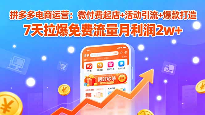 拼多多电商运营：微付费起店+活动引流+爆款打造 7天拉爆免费流量月利润2w+-旺仔资源库