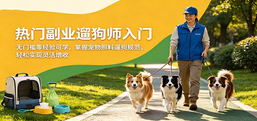 热门副业遛狗师入门，无门槛零经验可学，掌握宠物照料遛狗规范，轻松实现灵活增收-旺仔资源库
