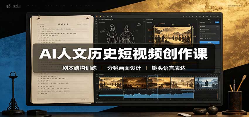 AI人文历史短视频创作课：赛道对标、剧本分镜制图，掌握视频完整产出流程-旺仔资源库