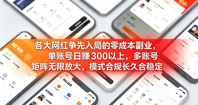 各大网红争先入局的零成本副业，单账号日赚 300 以上，多号矩阵可放大，模式合规长久稳定！-旺仔资源库