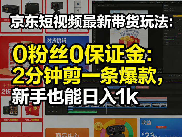 京东短视频最新带货玩法，0粉丝0保证金，2分钟剪一条爆款，新手也能日入1k+【揭秘】-旺仔资源库
