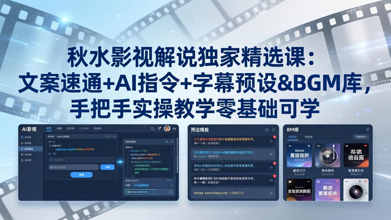 秋水影视解说独家精选课：文案速通+AI指令+字幕预设+BGM库，手把手实操教学零基础可学-旺仔资源库