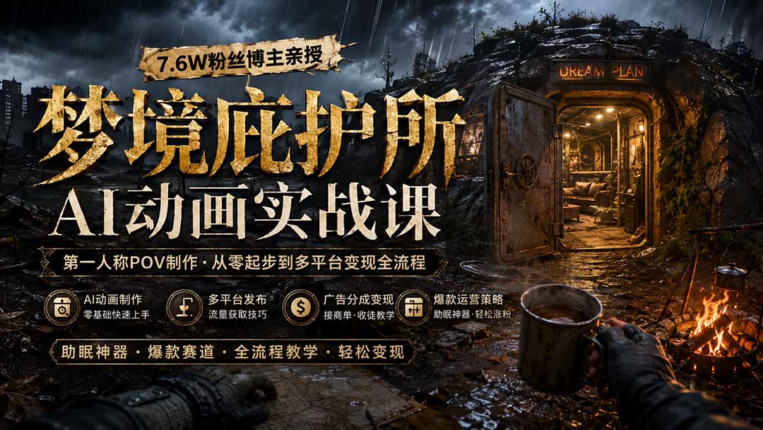 梦境庇护所AI动画实战课:7.6W粉丝博主亲授第一人称POV制作,从零起步到多平台发布变现全流程-旺仔资源库